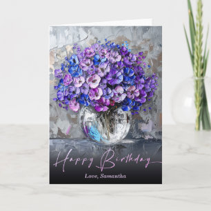 Personalised Elegant Purple and Blue Flowers Card