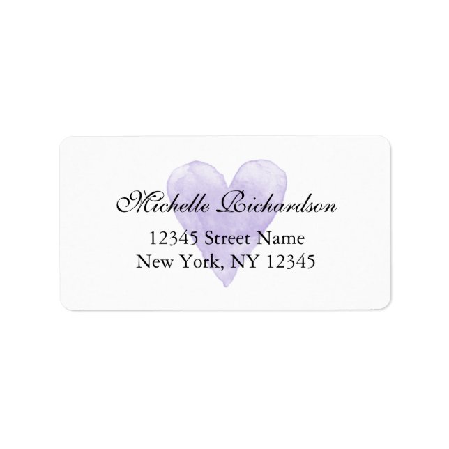 Personalised elegant purple heart address labels (Front)
