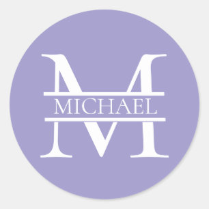 Personalised Elegant Purple Monogram and Name Classic Round Sticker