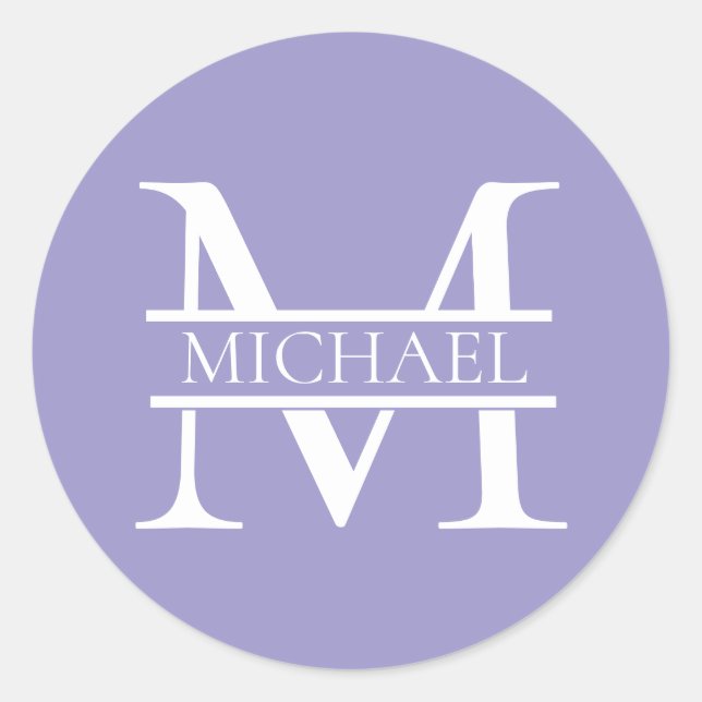 Personalised Elegant Purple Monogram and Name Classic Round Sticker (Front)