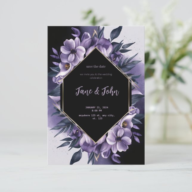 [Personalised] Elegant Purple Wedding Invitation (Standing Front)