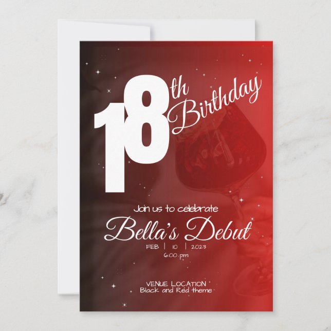 Personalised Elegant Red 18th Birthday Invitation (Front)