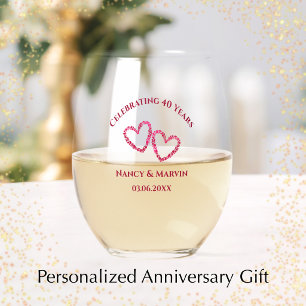 Personalised Elegant Red 40th Anniversary Gift Stemless Wine Glass