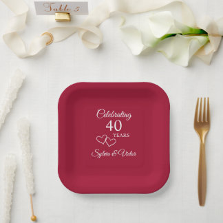 Personalised Elegant Red 40th Anniversary Party Paper Plate
