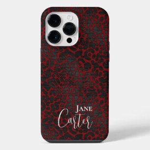 Personalised Elegant Red Black Leopard iPhone 14 Pro Max Case