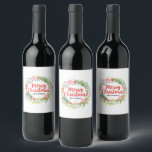 Personalised Elegant Red Christmas Wreath  Wine Label<br><div class="desc">An elegant decorative Christmas holiday wreath food and beverage label. Personalise it with your family name. A pretty decoration for your Christmas gifts. Designed for you by Blackberry Boulevard.</div>