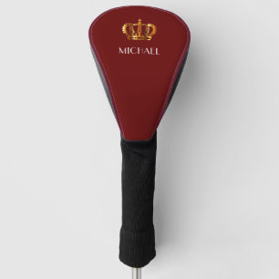 Personalised Elegant Red Gold Crown Golf Head Cover