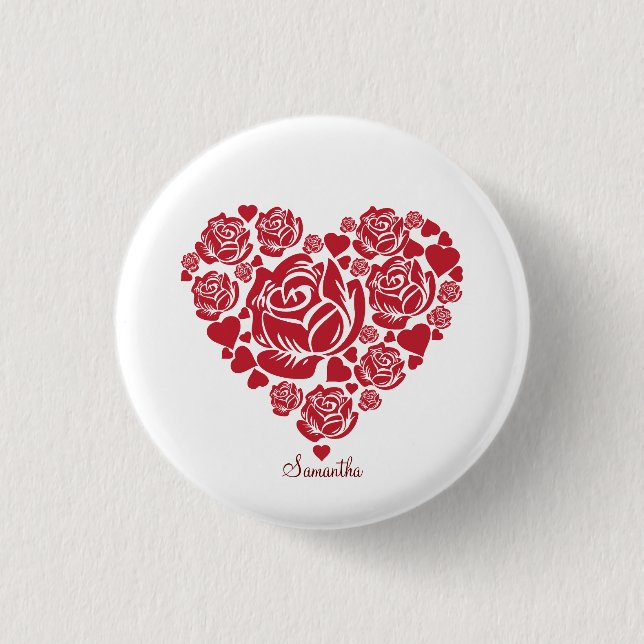 Personalised Elegant Red Rose Heart Valentine's   3 Cm Round Badge (Front)
