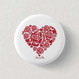 Personalised Elegant Red Rose Heart Valentine's   3 Cm Round Badge