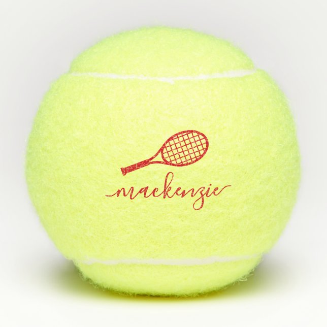 Personalised Elegant Red Script Name Tennis Balls (Front)