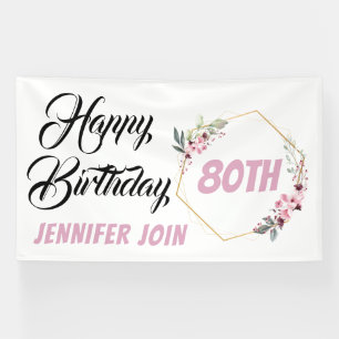 Personalised elegant rustic pink flowers birthday banner