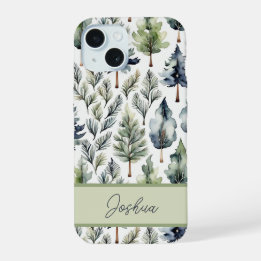 Personalised Elegant Sage Green Fir Tree iPhone 15 Case