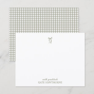 Personalised Elegant Sage Green Gingham Bow Thank You Card
