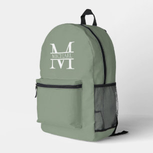 Personalised Elegant Sage Green Monogram & Name Printed Backpack