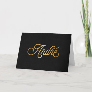 Personalised Elegant Script André Gold Black Holiday Card