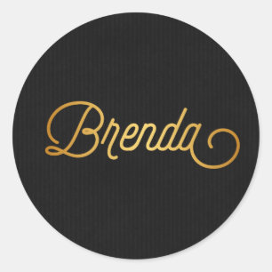 Personalised Elegant Script Brenda Gold Black Classic Round Sticker