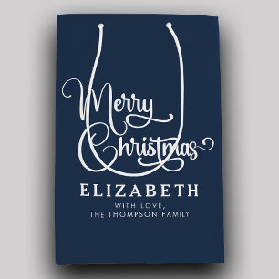 Personalised Elegant Script Merry Christmas Custom Medium Gift Bag