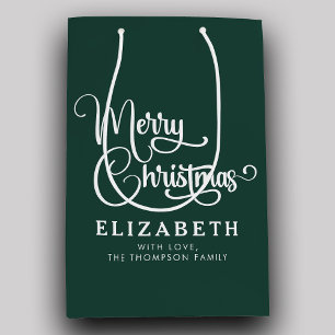 Personalised Elegant Script Merry Christmas Custom Medium Gift Bag