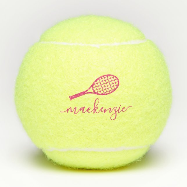Personalised Elegant Script Name Pink Tennis Balls (Front)
