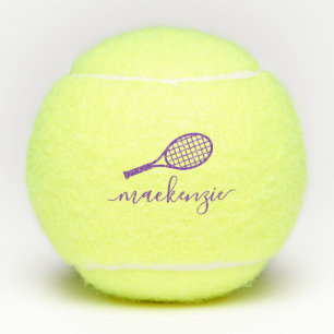 Personalised Elegant Script Name Purple Tennis Balls