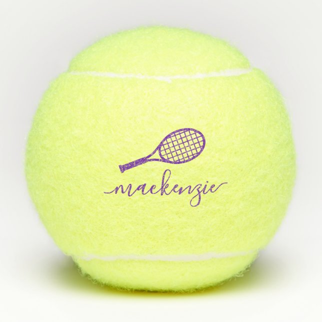 Personalised Elegant Script Name Purple Tennis Balls (Front)