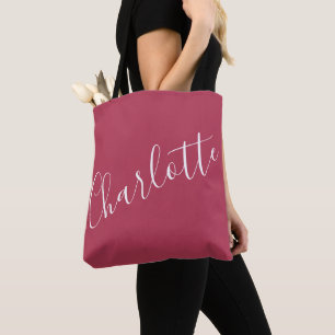 Personalised Elegant Script Name Red Magenta Tote Bag