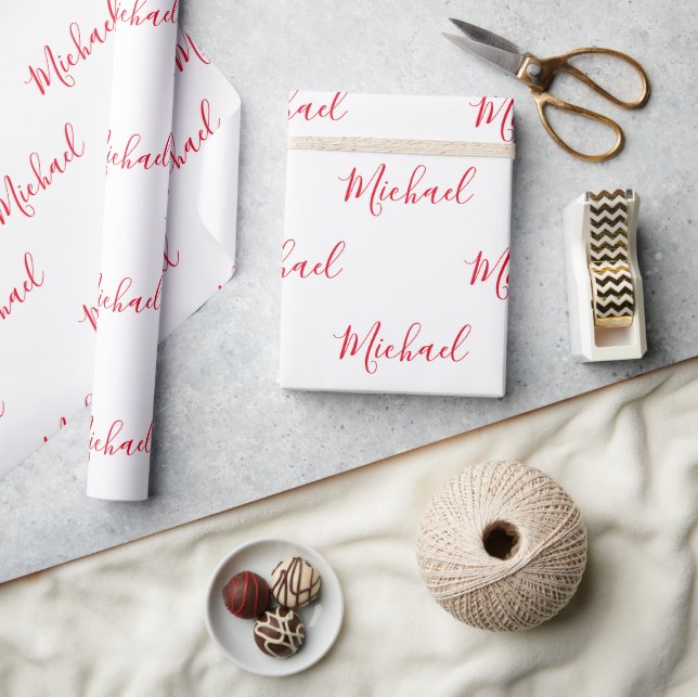 Personalised Elegant Script Name Red  Wrapping Paper (Crafts)