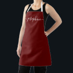 Personalised elegant script name soft Burgundy Apron<br><div class="desc">Hosting a botanical, succulent workshop? How about a cooking class? Give out personalised burgundy red aprons for your guests with an elegant font script type that will surely delight them. Have the talking about this sophisticated giveaway. Tip: to keep the long swashes at the end keep the small squares at...</div>