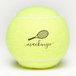 Personalised Elegant Script Name Tennis Balls<br><div class="desc">Personalised tennis balls printed with custom name or text in a feminine girly and modern pretty script font and simple tennis racquet monogram. Any women's tennis player would appreciate the elegant look on these modern monogrammed practice balls.</div>