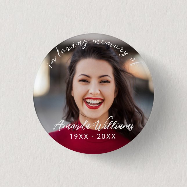 Personalised Elegant Script Photo Memorial Buttons (Front)