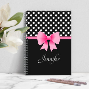 Personalised Elegant Script Pink Bow  Notebook