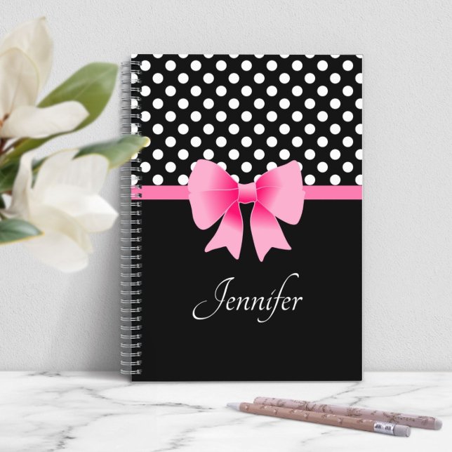 Personalised Elegant Script Pink Bow  Notebook (Personalized Elegant Script Pink Bow Notebook)