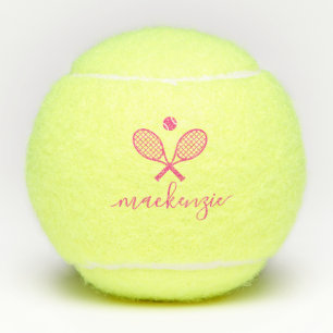 Personalised Elegant Script Text Pink Tennis Balls