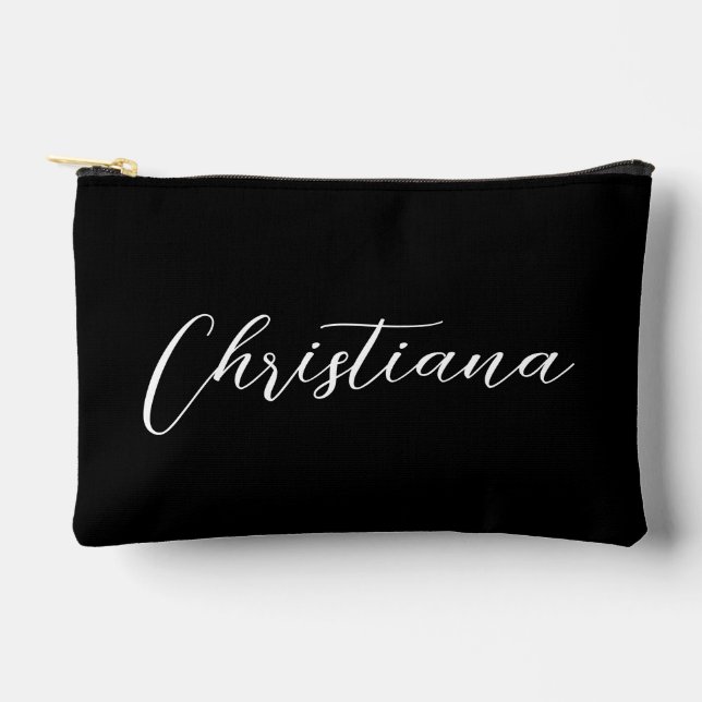 Personalised Elegant Script Typography Black Accessory Pouch (Front)