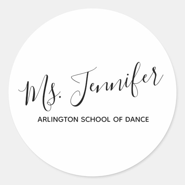 Personalised Elegant Scripted Dance Teacher Classic Round Sticker (Front)