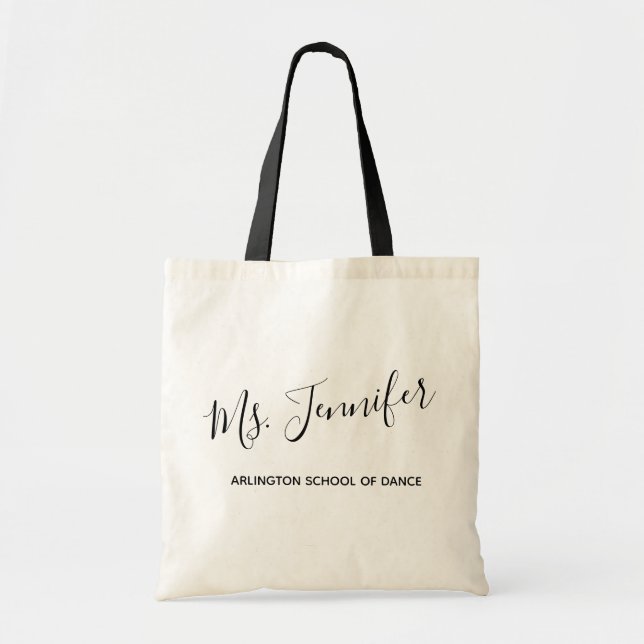 Personalised Elegant Scripted Dance Teacher Tote Bag (Front)