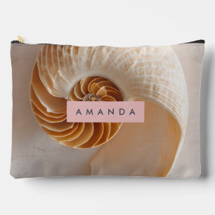 Personalised Elegant Seashell Spiral Coastal Accessory Pouch