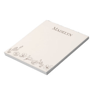 Personalised Elegant Simple Neutral Colour Florals Notepad