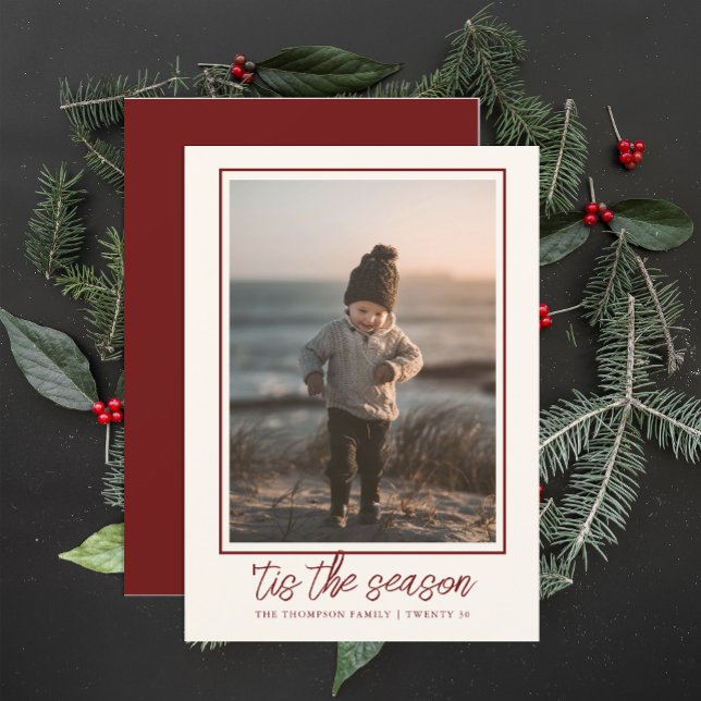 Personalised Elegant Stylish Dark Red Christmas  Holiday Card (Creator Uploaded)