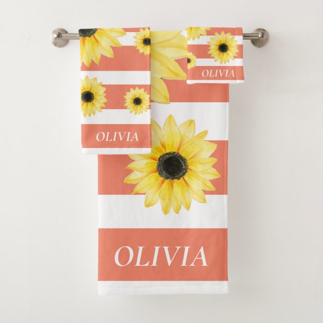Personalised Elegant Sunfllower  Bath Towel Set (Insitu)