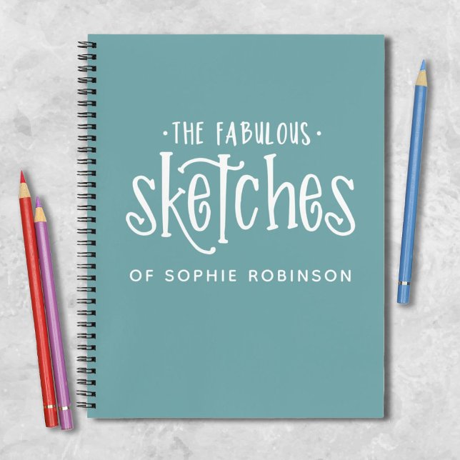 Personalised Elegant Teal Sketchbook Notebook (A fun personalized sketchbook makes a great gift for an artist.)