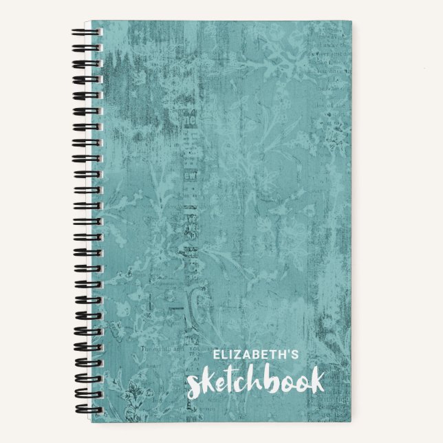 Personalised Elegant Teal Sketchbook Your Name Not Notebook (Front)