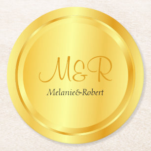 Personalised Elegant Template Faux Gold Modern Round Paper Coaster