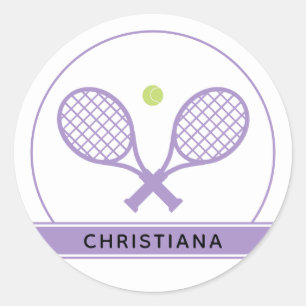 Personalised Elegant Tennis Racket and Ball Cute Classic Round Sticker
