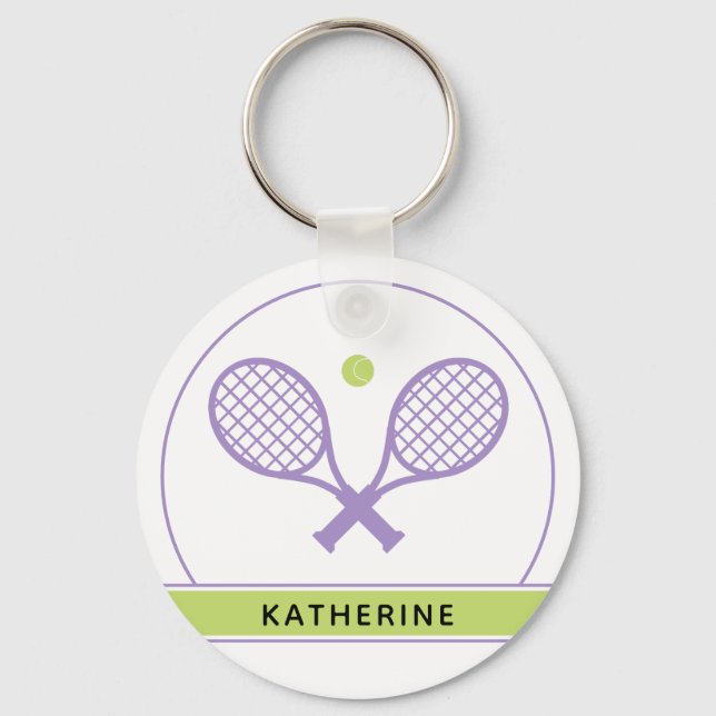 Personalised Elegant Tennis Racket and Ball Cute Key Ring (Front)