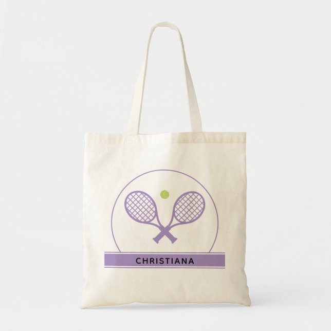 Personalised Elegant Tennis Racket and Ball Cute Tote Bag (Front)
