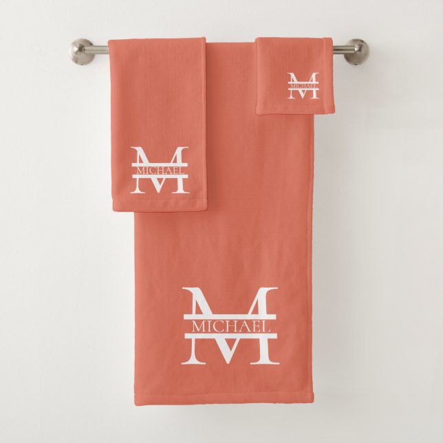 Personalised Elegant Terracotta Monogram and Name Bath Towel Set (Insitu)