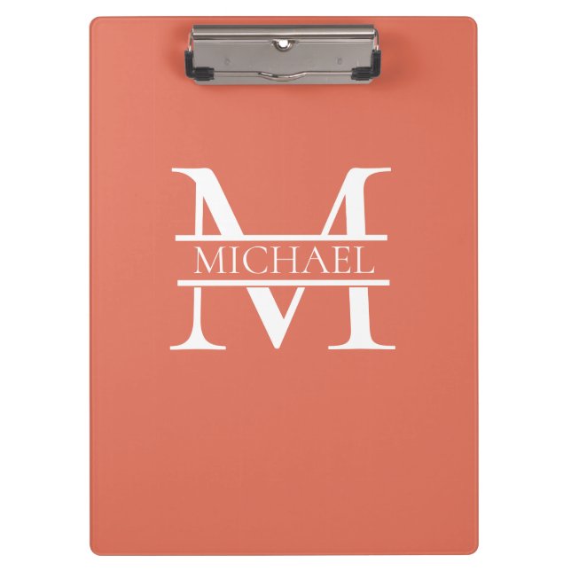 Personalised Elegant Terracotta Monogram and Name Clipboard (Front)