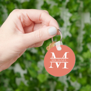Personalised Elegant Terracotta Monogram and Name Key Ring