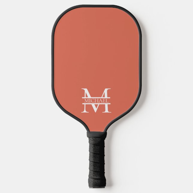 Personalised Elegant Terracotta Monogram and Name Pickleball Paddle (Front)